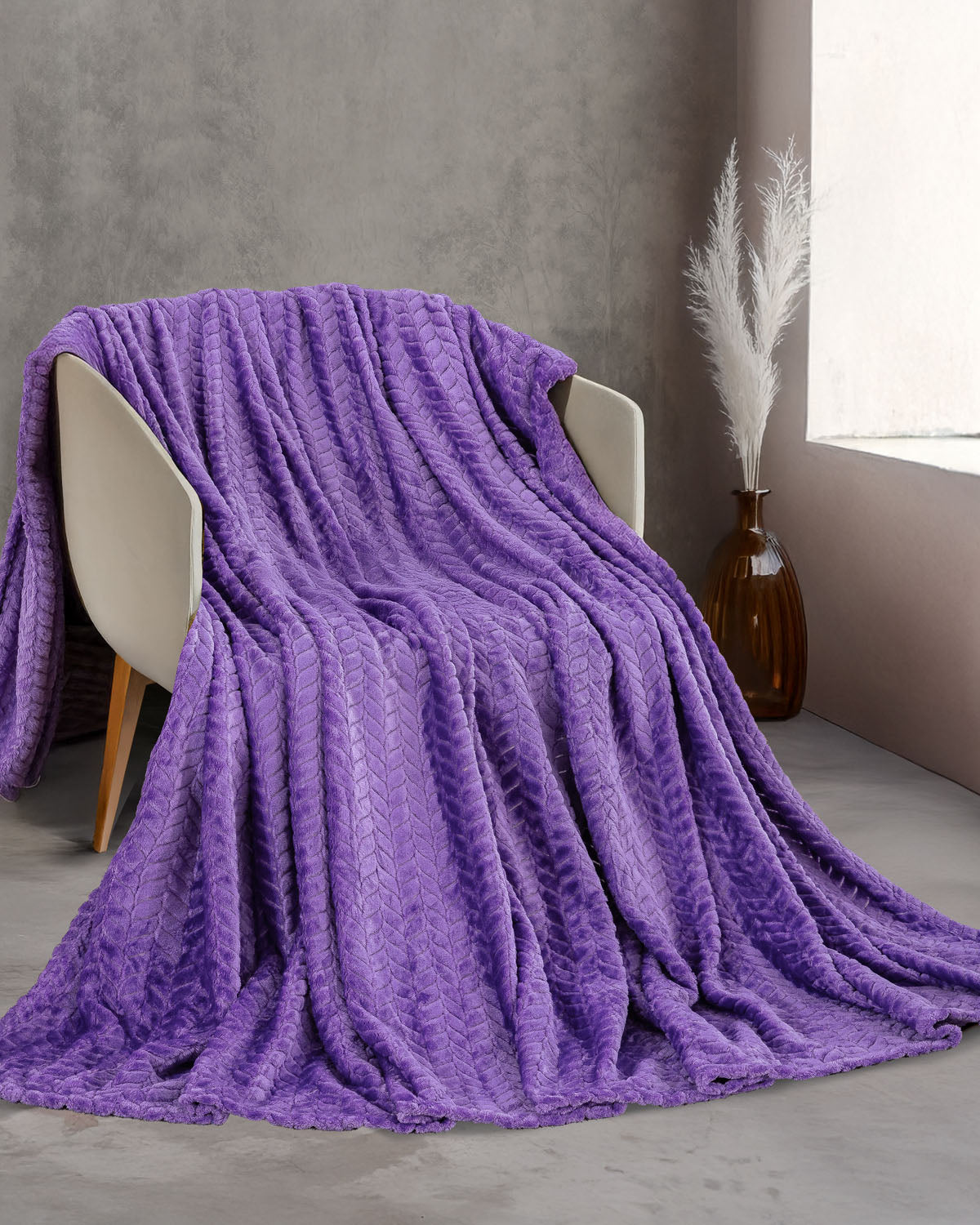 HARMONIE - Κουβέρτα JACQUARD FLANNEL Υπέρδιπλο Μοβ 220 x 240 από την εταιρεία Rythmos Home