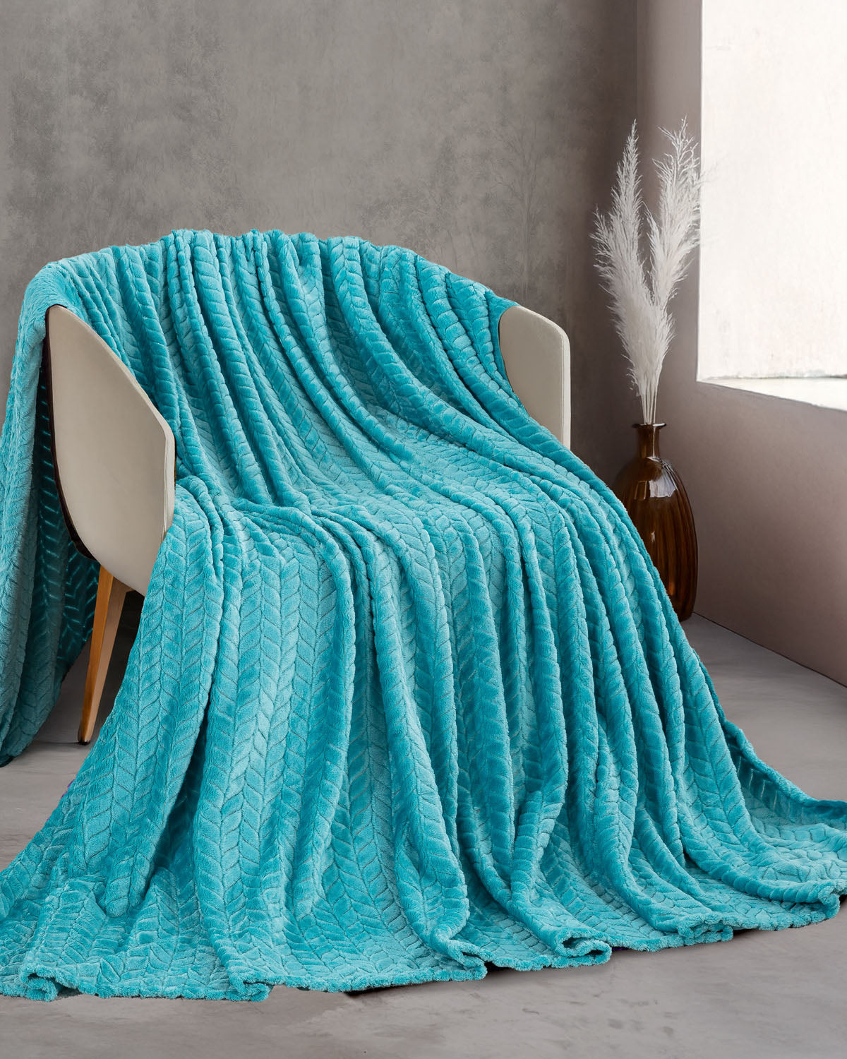 HARMONIE - Κουβέρτα JACQUARD FLANNEL Υπέρδιπλο Τιρκουαζ 220 x 240 από την εταιρεία Rythmos Home