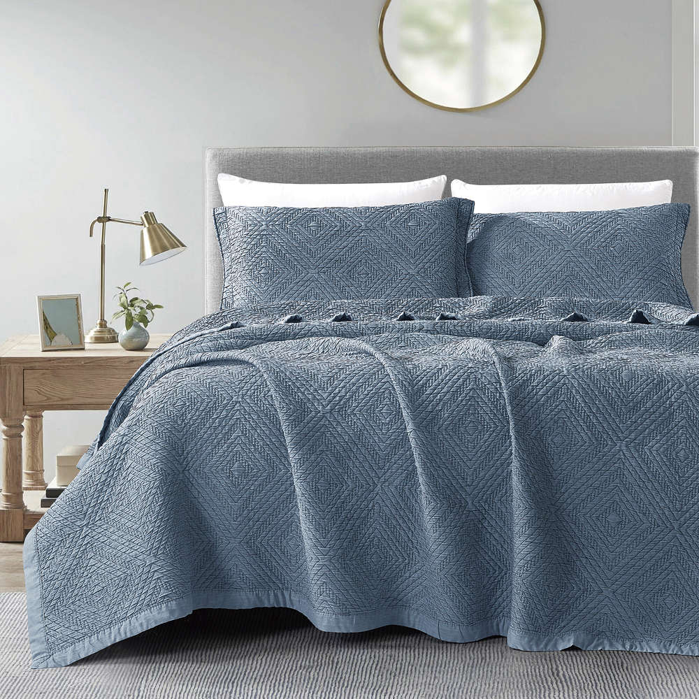 Κουβέρτα Ζακάρ Σετ Carrara Μπλε Υπέρδιπλη από την εταιρεία Borea Home Textiles