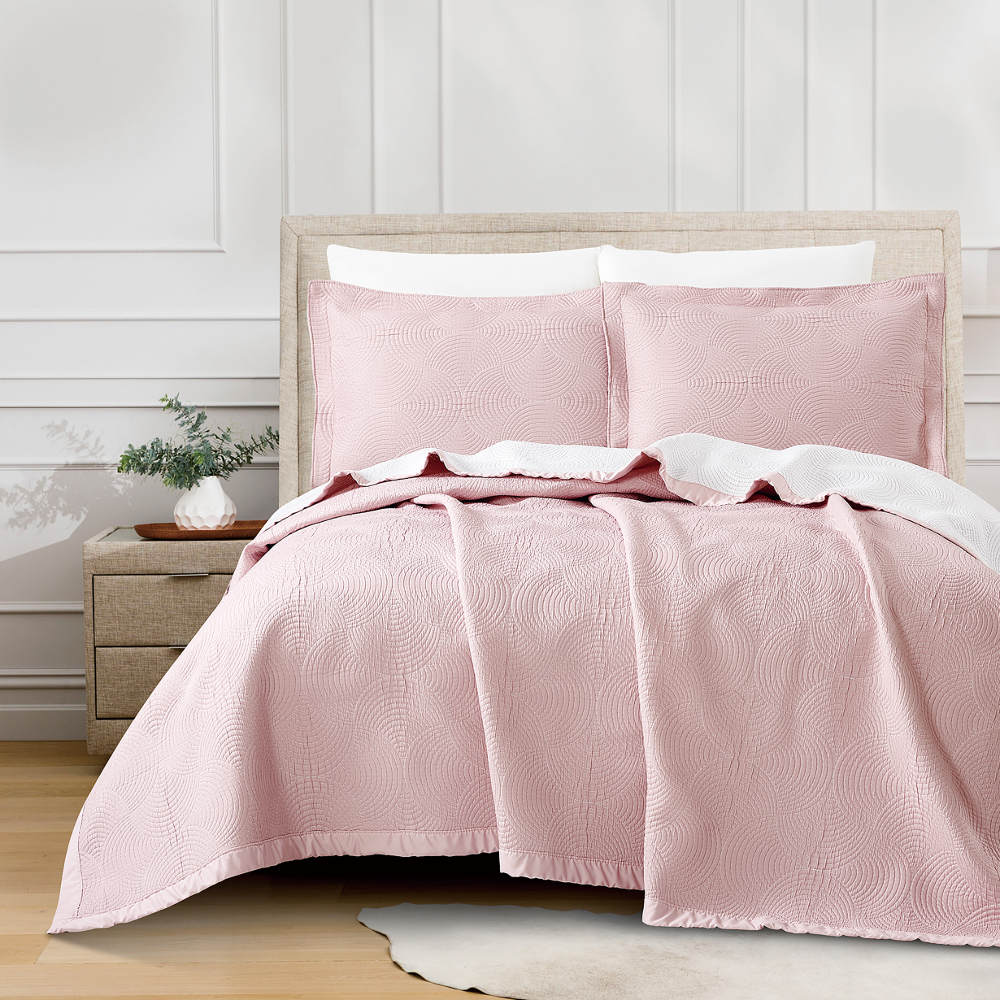 Κουβέρτα Ζακάρ Σετ Κύκλοι Ροζ Υπέρδιπλη από την εταιρεία Borea Home Textiles