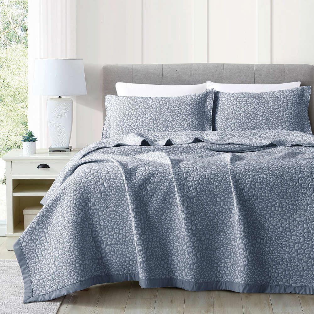 Κουβέρτα Ζακάρ Σετ Leopard Μπλε Υπέρδιπλη από την εταιρεία Borea Home Textiles