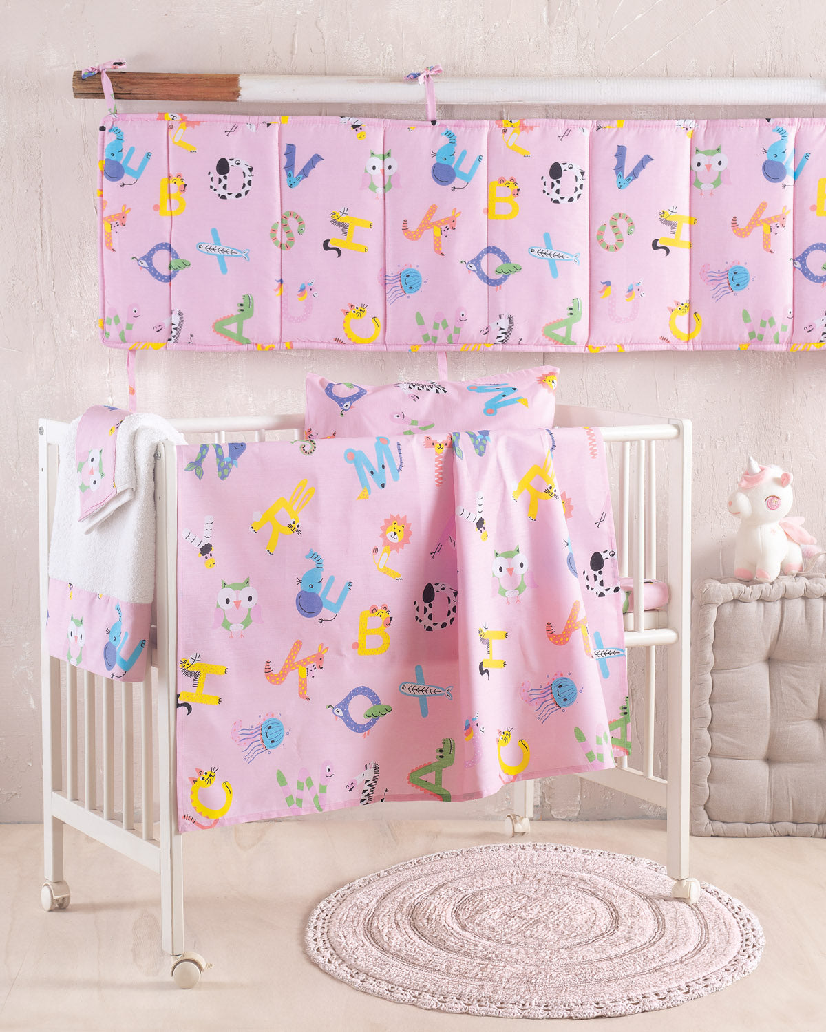 LETTERLAND Ροζ - Σεντόνι λίκνου