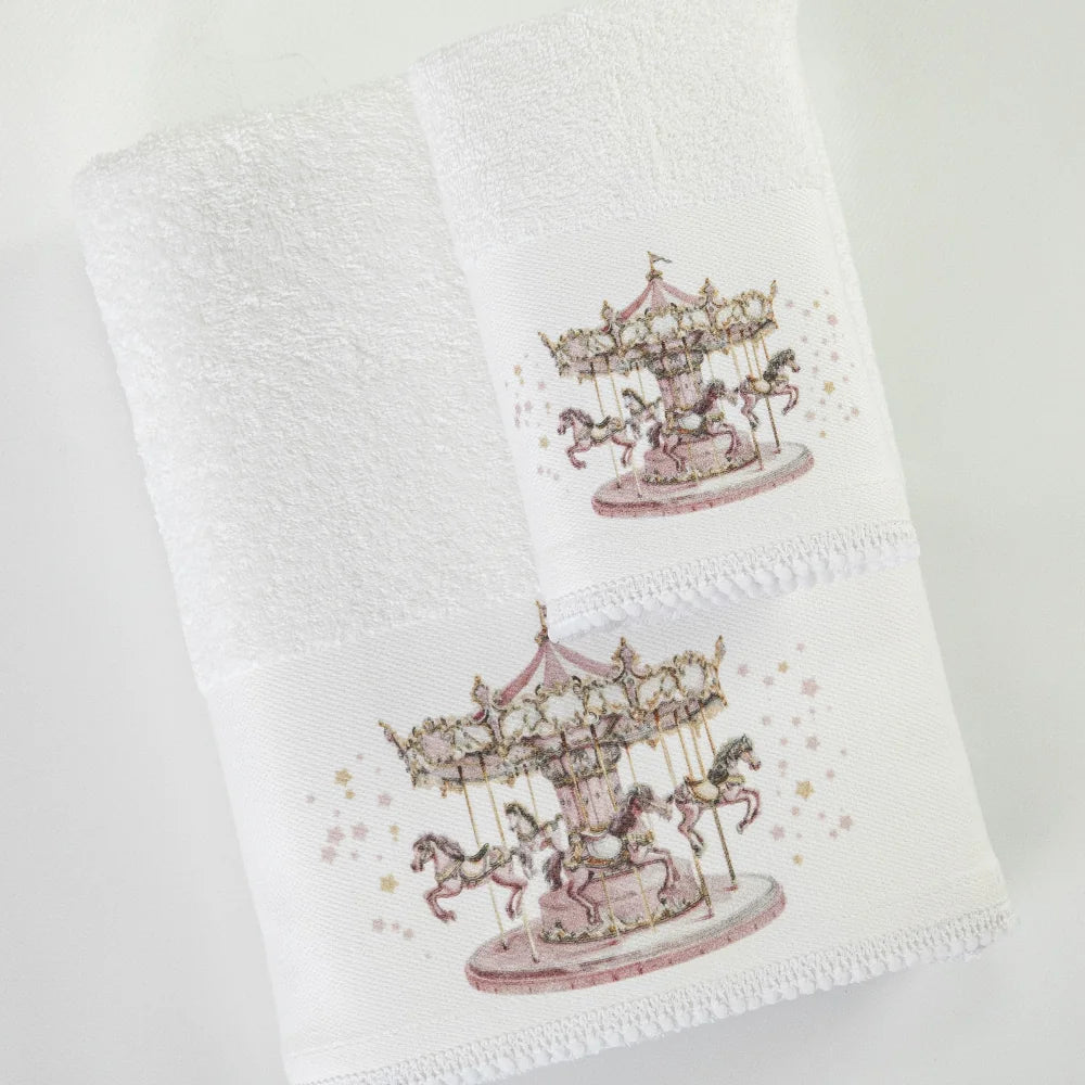 Πετσέτες Σετ 2ΤΜΧ Carousel Λευκό-Ροζ από την εταιρεία Borea Home Textiles