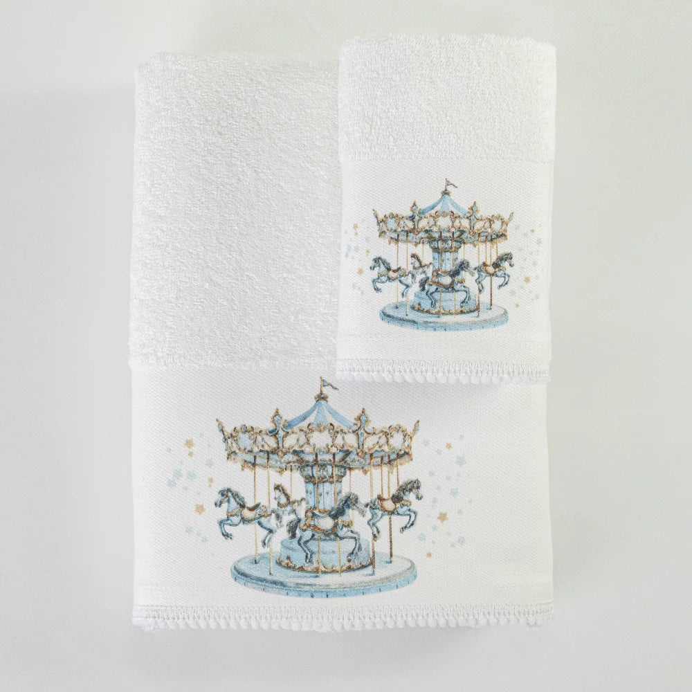 Πετσέτες Σετ 2ΤΜΧ Carousel Λευκό-Σιέλ από την εταιρεία Borea Home Textiles
