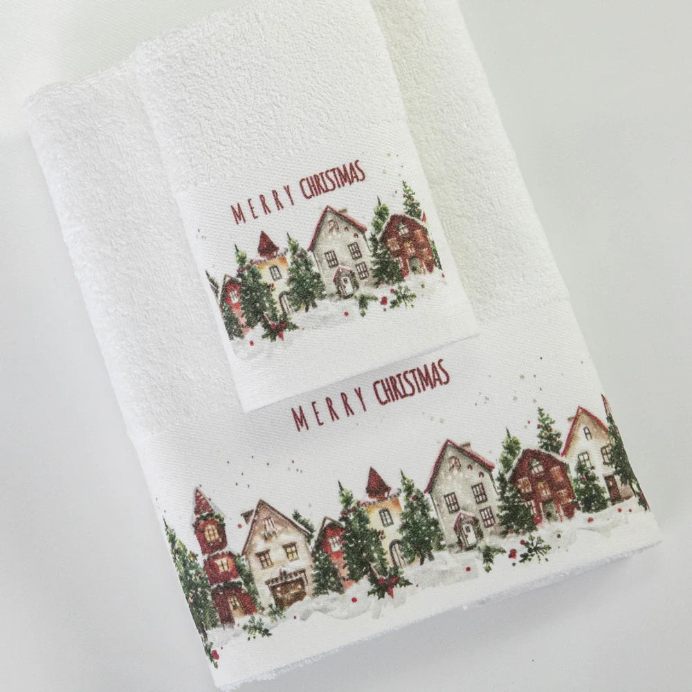 Πετσέτες Χριστουγεννιάτικες Σετ 2ΤΜΧ Christmas Village Λευκό από την εταιρεία Borea Home Textiles