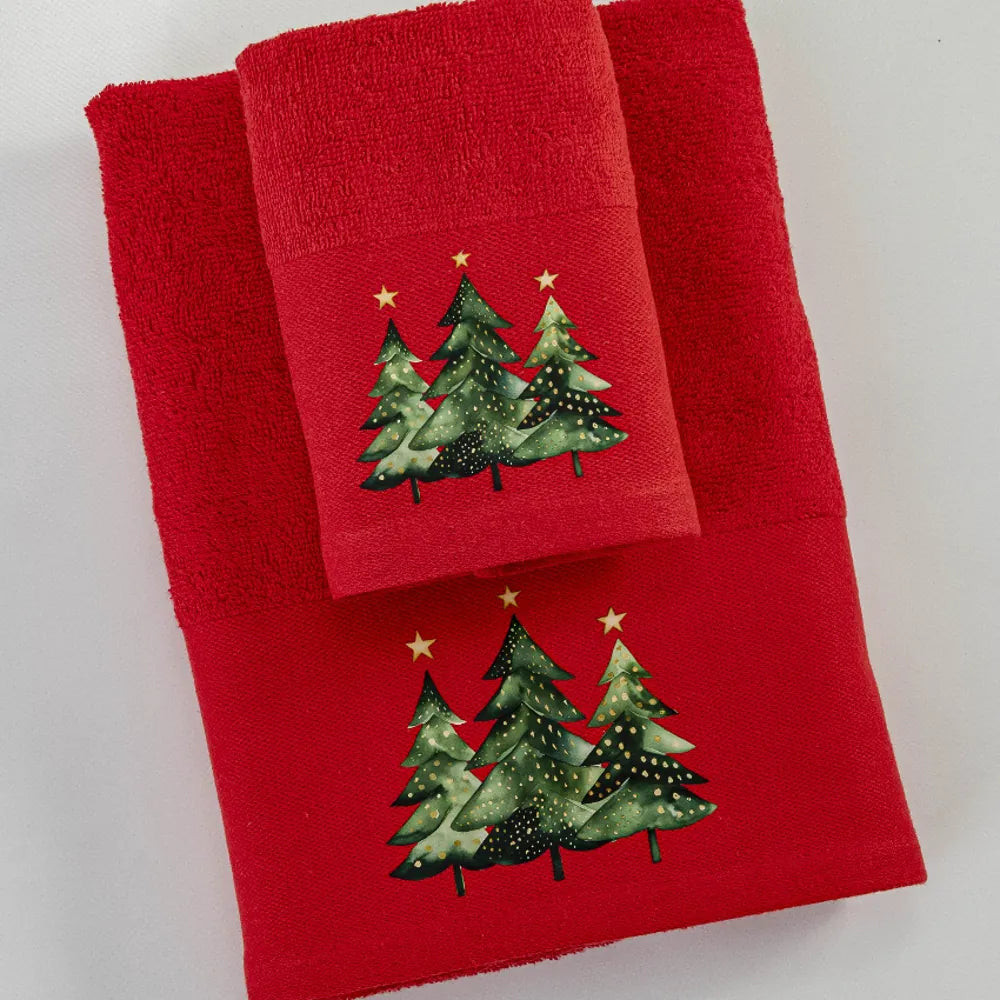 Πετσέτες Χριστουγεννιάτικες Σετ 2ΤΜΧ Fir Κόκκινο από την εταιρεία Borea Home Textiles