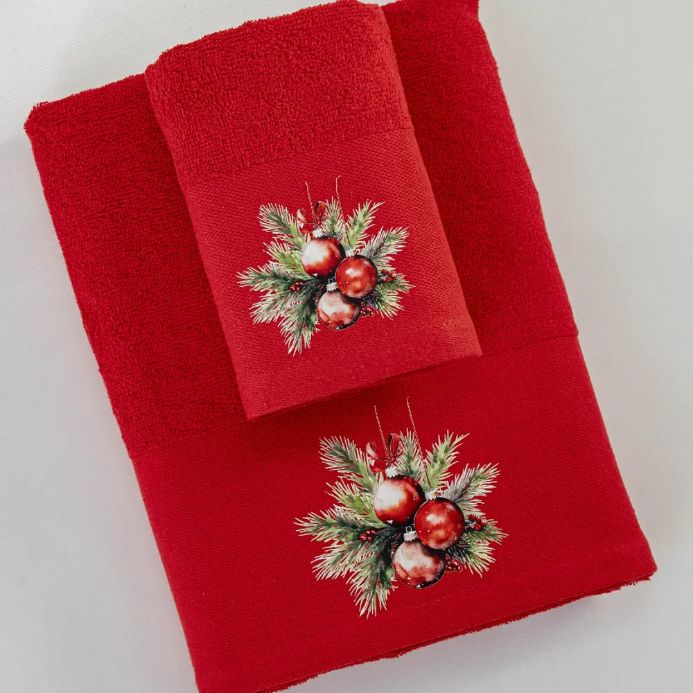 Πετσέτες Χριστουγεννιάτικες Σετ 2ΤΜΧ Ornaments Κόκκινο από την εταιρεία Borea Home Textiles