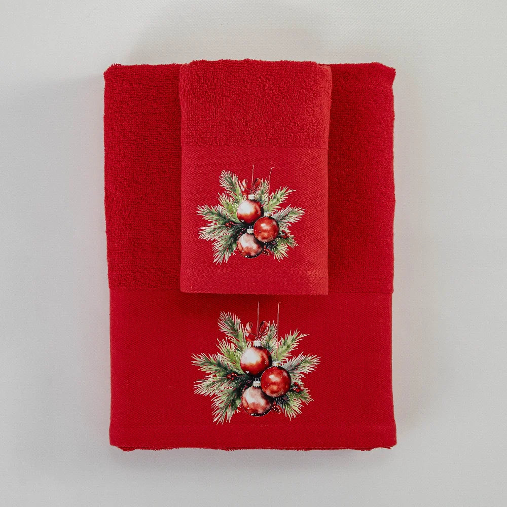 Πετσέτες Χριστουγεννιάτικες Σετ 2ΤΜΧ Ornaments Κόκκινο από την εταιρεία Borea Home Textiles