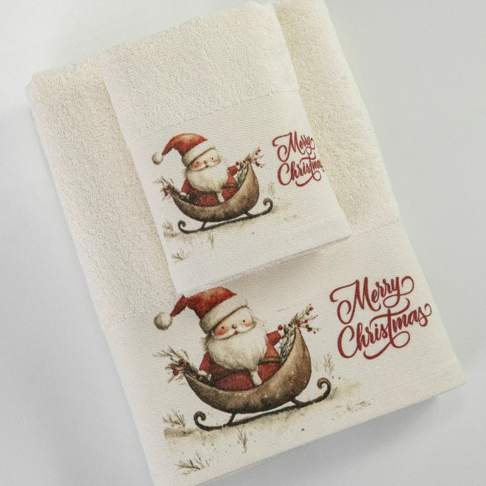 Πετσέτες Χριστουγεννιάτικες Σετ 2ΤΜΧ Santa's Sleigh Εκρού από την εταιρεία Borea Home Textiles