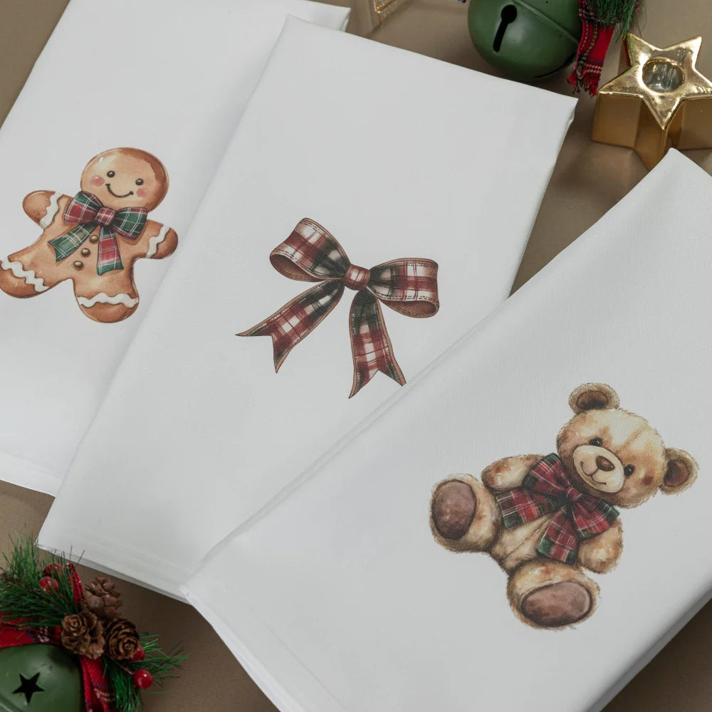 Ποτηρόπανα Κουζίνας Χριστουγεννιάτικα Bow Σετ 3ΤΜΧ από την εταιρεία Borea Home Textiles