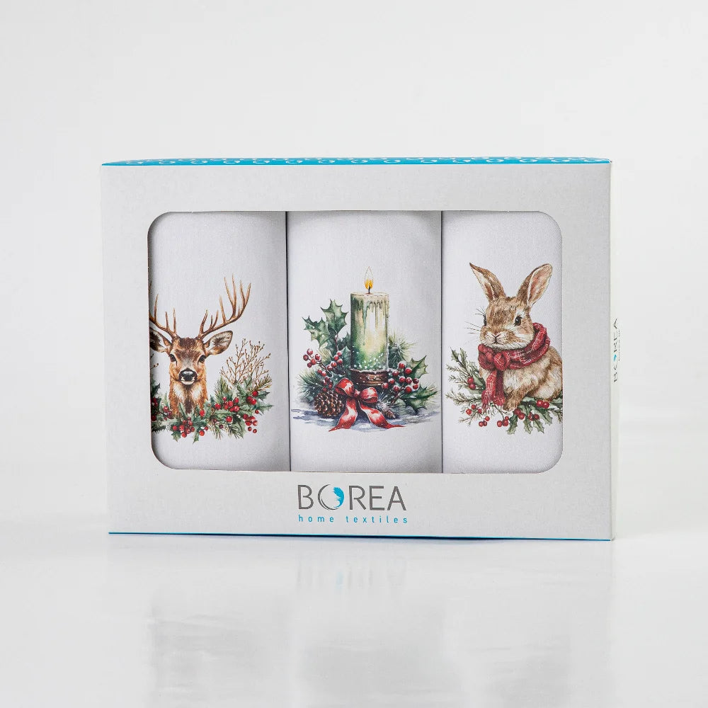 Ποτηρόπανα Κουζίνας Χριστουγεννιάτικα Candlelight Σετ 3ΤΜΧ από την εταιρεία Borea Home Textiles