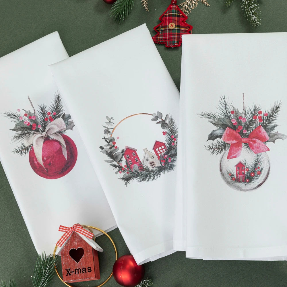 Ποτηρόπανα Κουζίνας Χριστουγεννιάτικα Christmas Ball Σετ 3ΤΜΧ από την εταιρεία Borea Home Textiles