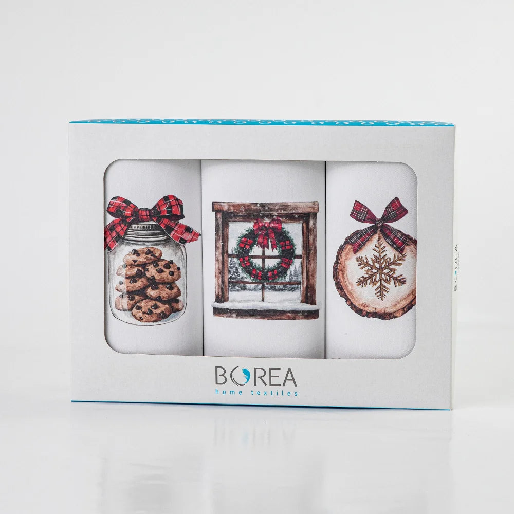 Ποτηρόπανα Κουζίνας Χριστουγεννιάτικα Garland Σετ 3ΤΜΧ από την εταιρεία Borea Home Textiles