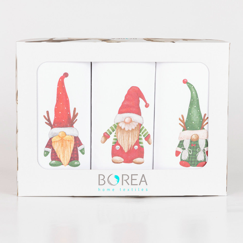 Ποτηρόπανα Κουζίνας Χριστουγεννιάτικα Νάνοι Σετ 3ΤΜΧ από την εταιρεία Borea Home Textiles