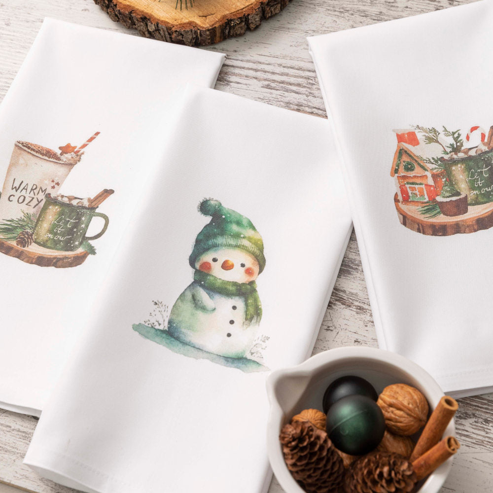 Ποτηρόπανα Κουζίνας Χριστουγεννιάτικα Snowman Σετ 3ΤΜΧ από την εταιρεία Borea Home Textiles