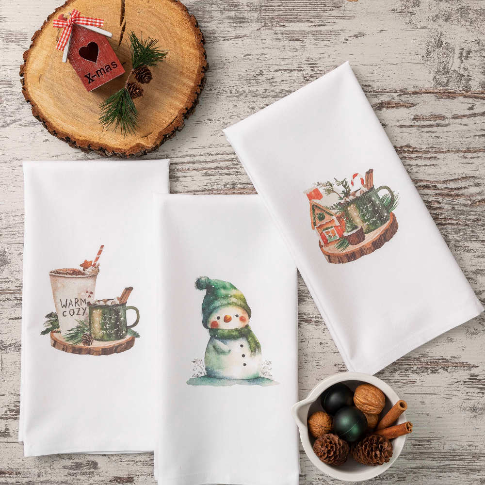 Ποτηρόπανα Κουζίνας Χριστουγεννιάτικα Snowman Σετ 3ΤΜΧ από την εταιρεία Borea Home Textiles