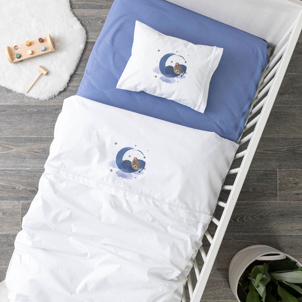 Κουβέρτα Κούνιας Sleeping Bear Μπλε από την εταιρεία Borea Home Textiles